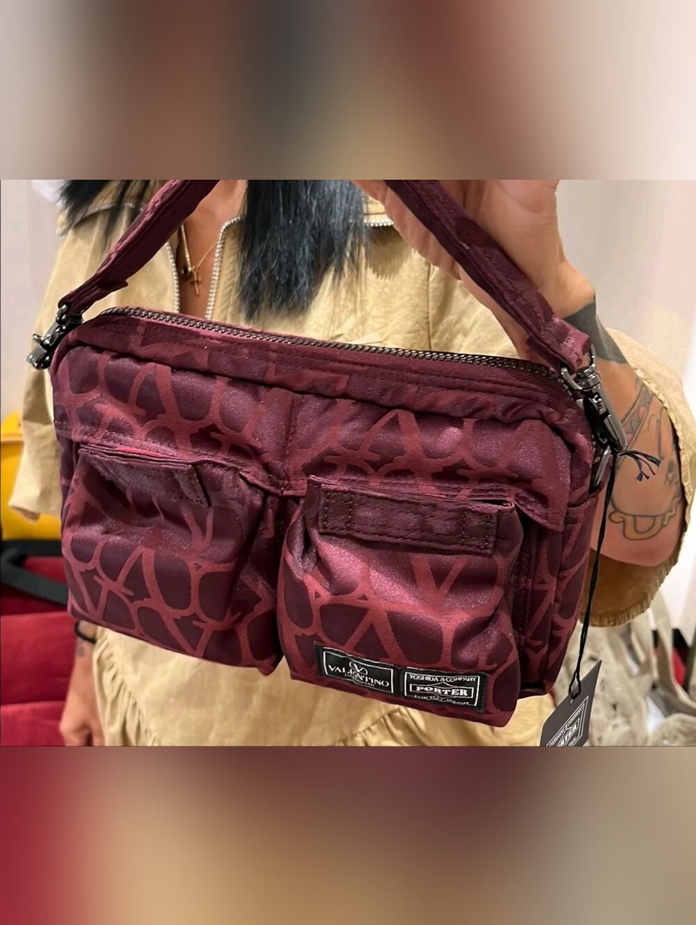 Valentino Garavani Burgundy Logo Shoulder/Crossbody Bag